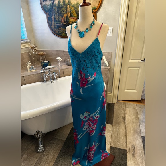 NWT Free People Gorgeous Floral Silky Slip Dress W/Embroidered Cutouts S - Picture 16 of 17